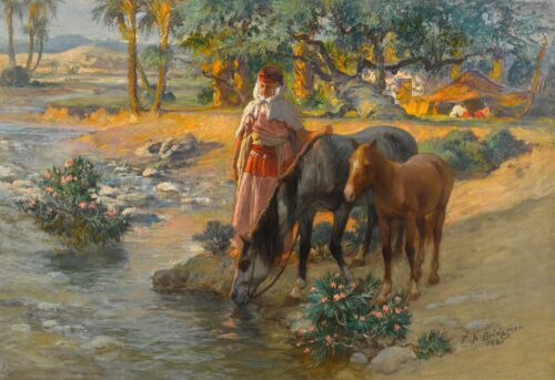 L'abreuvage des chevaux - Frederick Arthur Bridgman - Reproductions de tableaux et peintures haut de gamme