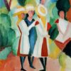 Trois filles avec des chapeaux de paille jaunes - August Macke - Reproductions de tableaux et peintures haut de gamme