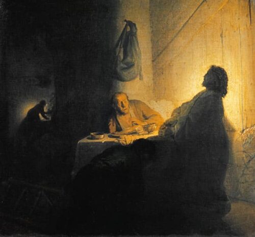 Le Christ ressuscité aux côtés de Emmaüs - Rembrandt van Rijn - Reproductions de tableaux et peintures haut de gamme