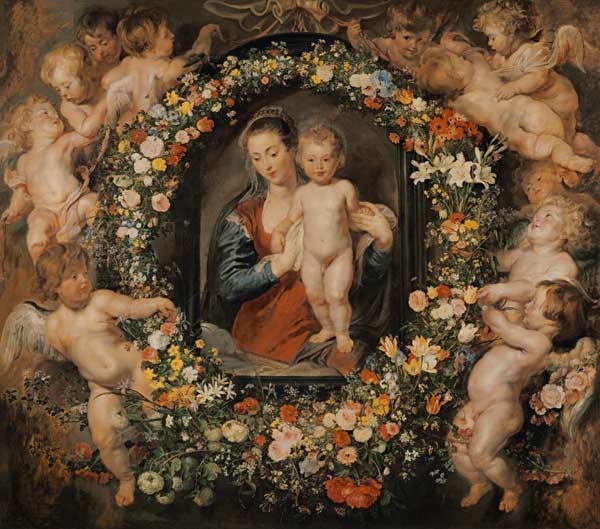 The Madonna with the Crown of Flowers. The Crown of Flowers by Jan Brueghel the Elder (1568-1625) - Peter Paul Rubens