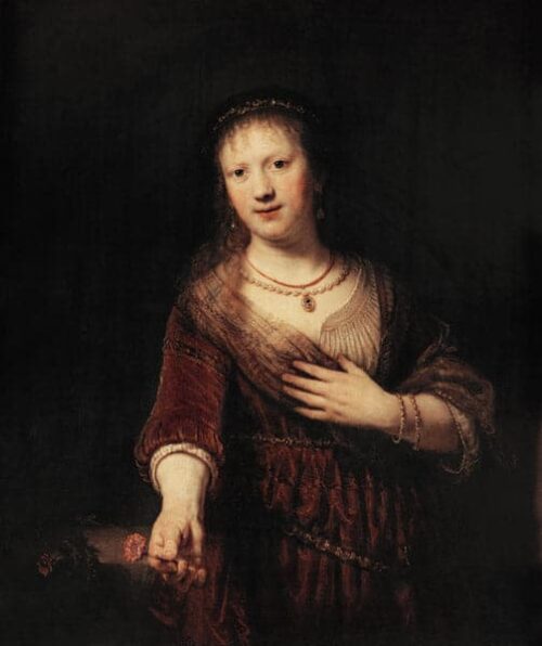 Saskia avec la fleur rouge - Rembrandt van Rijn - Reproductions de tableaux et peintures haut de gamme