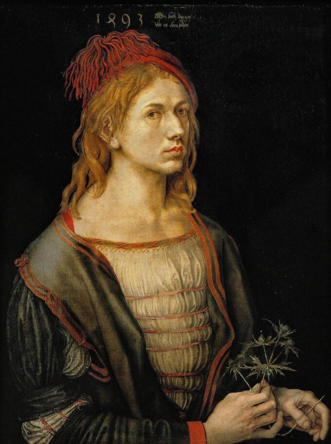 Portrait of the Artist Holding a Thistle - Albrecht Dürer