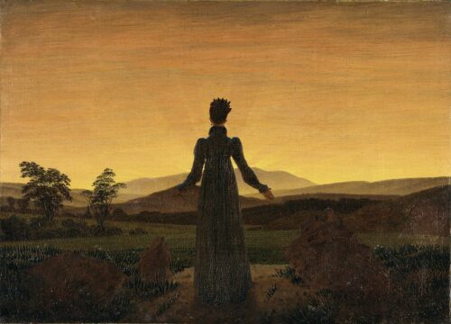 Femme devant le coucher de soleil - Caspar David Friedrich - Reproductions de tableaux et peintures haut de gamme