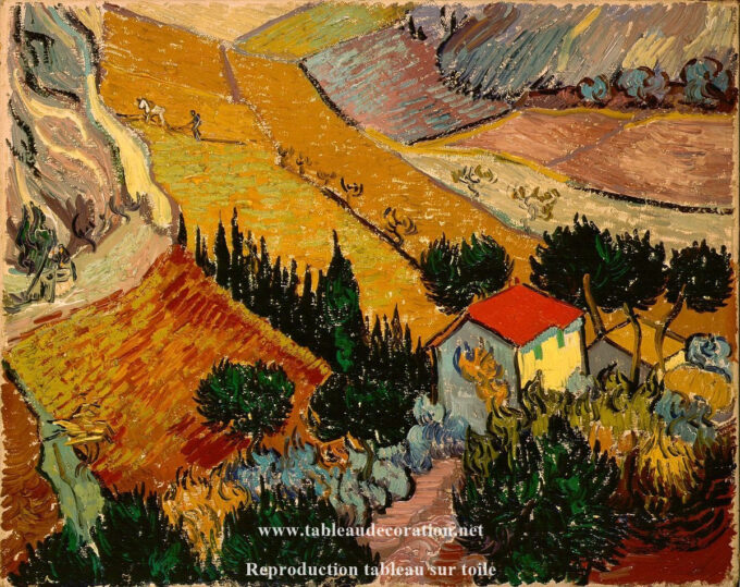 Paysage avec une maison et un laboureur - Van Gogh - Reproductions de tableaux et peintures haut de gamme