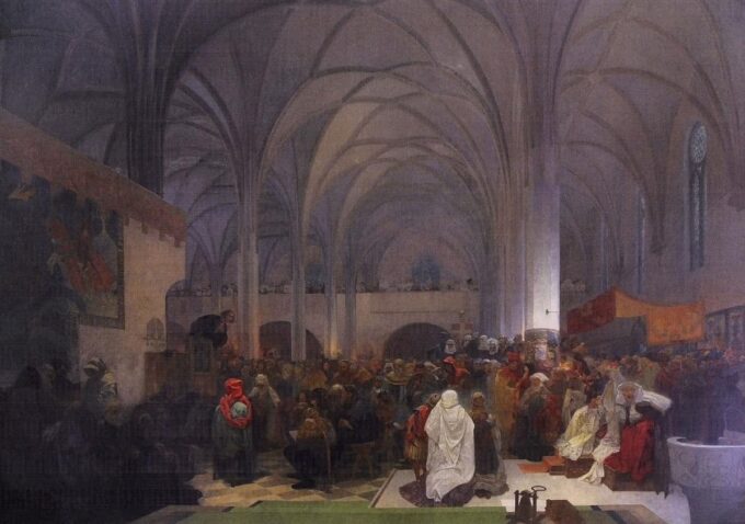 Master Jan Hus Preaching at the Bethlehem Chapel - Mucha Oil Painting Reproduction