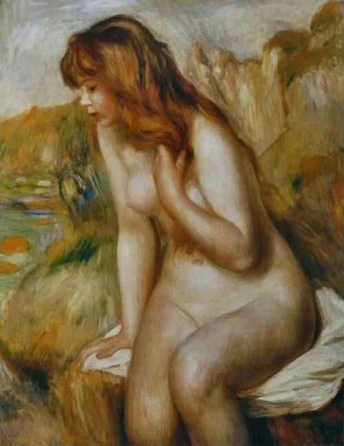 Baigneuse sur un rocher - Pierre-Auguste Renoir - Reproductions de tableaux et peintures haut de gamme