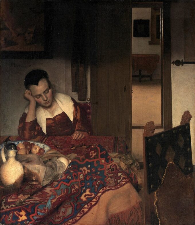 Une jeune fille assoupie - Johannes Vermeer - Reproductions de tableaux et peintures haut de gamme