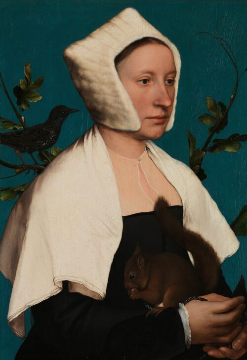 Une dame avec un écureuil et un étourneau - Hans Holbein le Jeune - Reproductions de tableaux et peintures haut de gamme