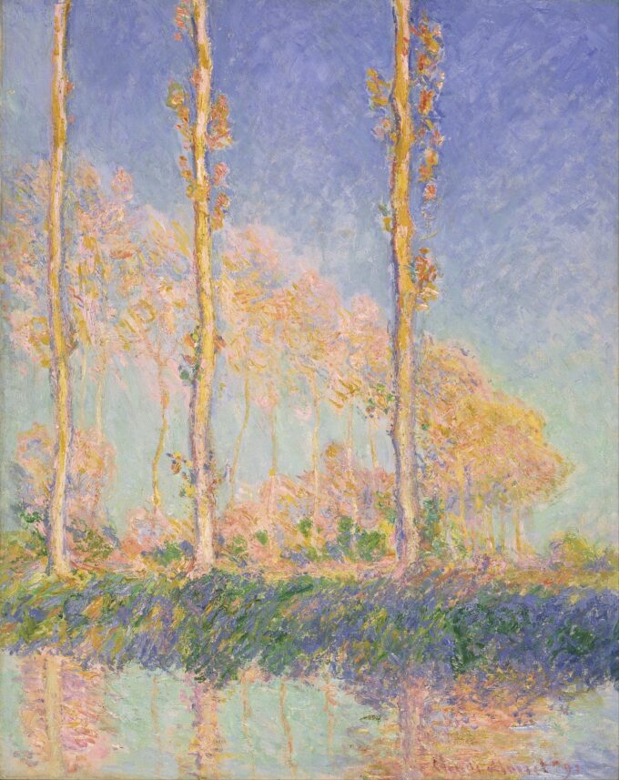 The Poplars, three pink trees, autumn - Claude Monet