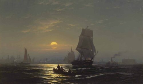 Le port de New York au clair de lune - Edward Moran - Reproductions de tableaux et peintures haut de gamme