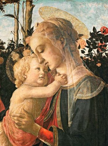 Madone et enfant avec saint Jean Baptiste, détail de la Madone et de l'enfant - Sandro Botticelli - Reproductions de tableaux et peintures haut de gamme