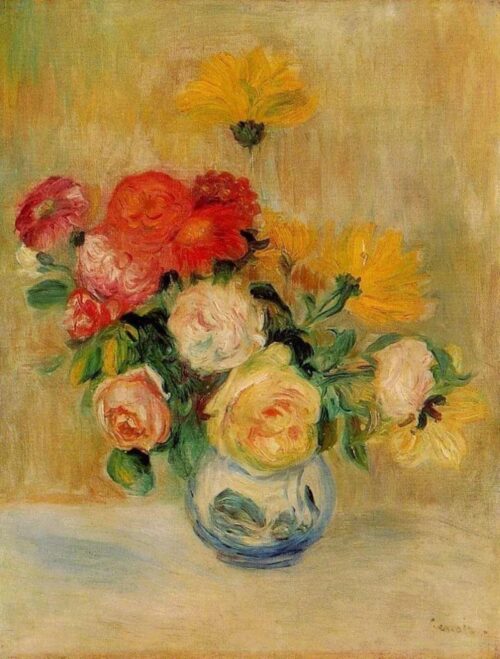 Vase de roses et de dahlias - Pierre-Auguste Renoir - Reproductions de tableaux et peintures haut de gamme