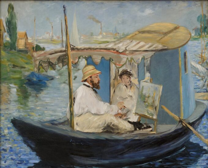 Claude Monet painting in his studio - Edouard Manet