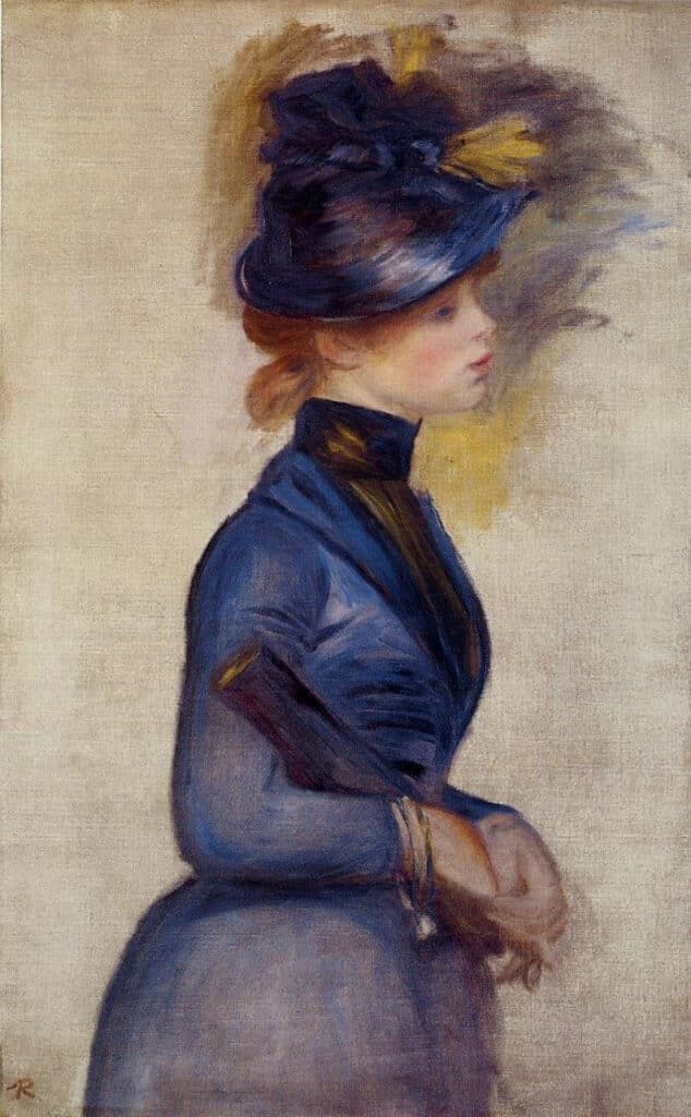 Young Woman in a Bright Blue Dress at the Conservatory - Pierre-Auguste Renoir