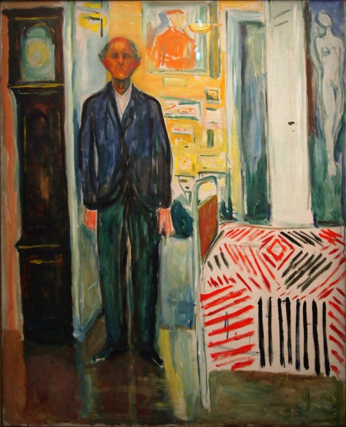 Autoportrait. Entre l'horloge et le lit - Edvard Munch - Reproductions de tableaux et peintures haut de gamme