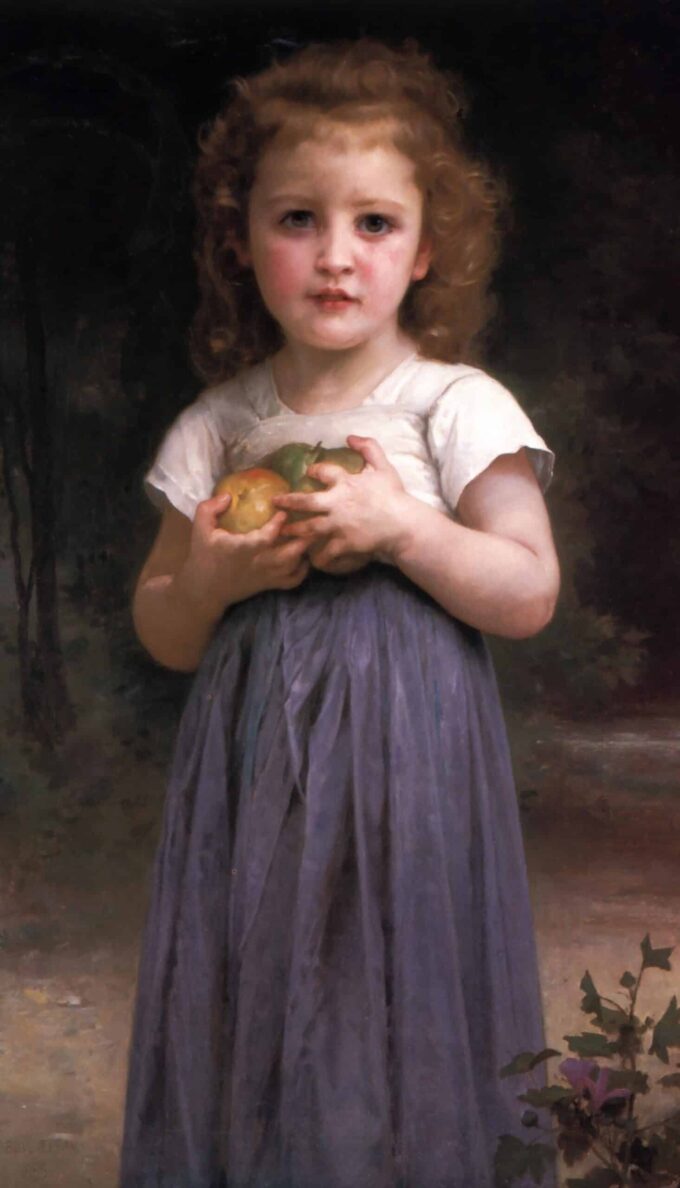 Little girl holding apples in her hand - William Bouguereau