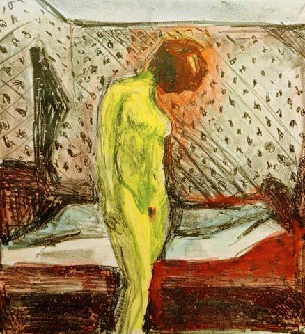 Young woman in tears at the bedside of her bed - Edvard Munch