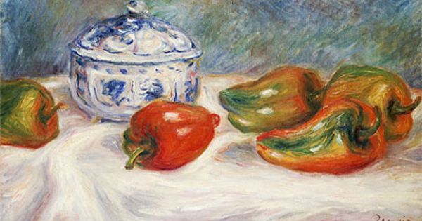 Still Life with Blue Sugar Bowl and Peppers – Pierre-Auguste Renoir. High-quality oil painting reproduction