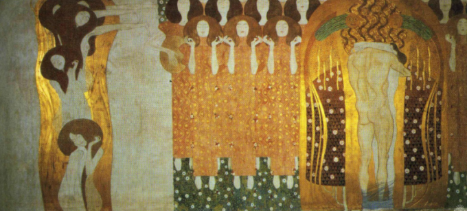 Beethoven's frieze: The aspiration to happiness finds its refuge in poetry. Right wall - Gustav Klimt