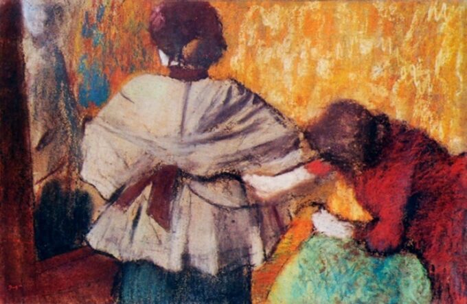 With the Seamstress - Edgar Degas