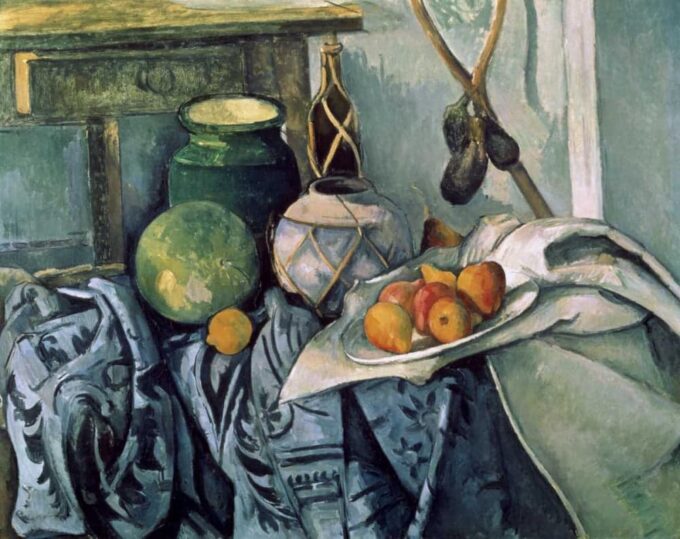 Still Life with a Bottle and Eggplants – Paul Cézanne Oil Painting Reproduction