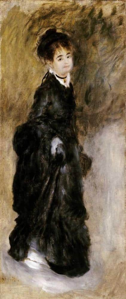 A young woman, standing, holding her skirt - Pierre-Auguste Renoir