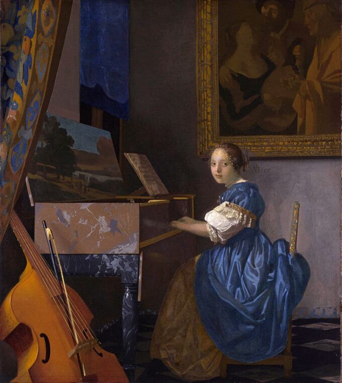 Jeune femme jouant du virginal - Johannes Vermeer - Reproductions de tableaux et peintures haut de gamme