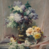 Bouquet de lilas et de roses sur une table - Eugène Bidau - Reproductions de tableaux et peintures haut de gamme