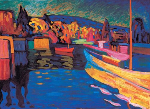 Paysage d'automne avec des bateaux - Vassily Kandinsky - Reproductions de tableaux et peintures haut de gamme