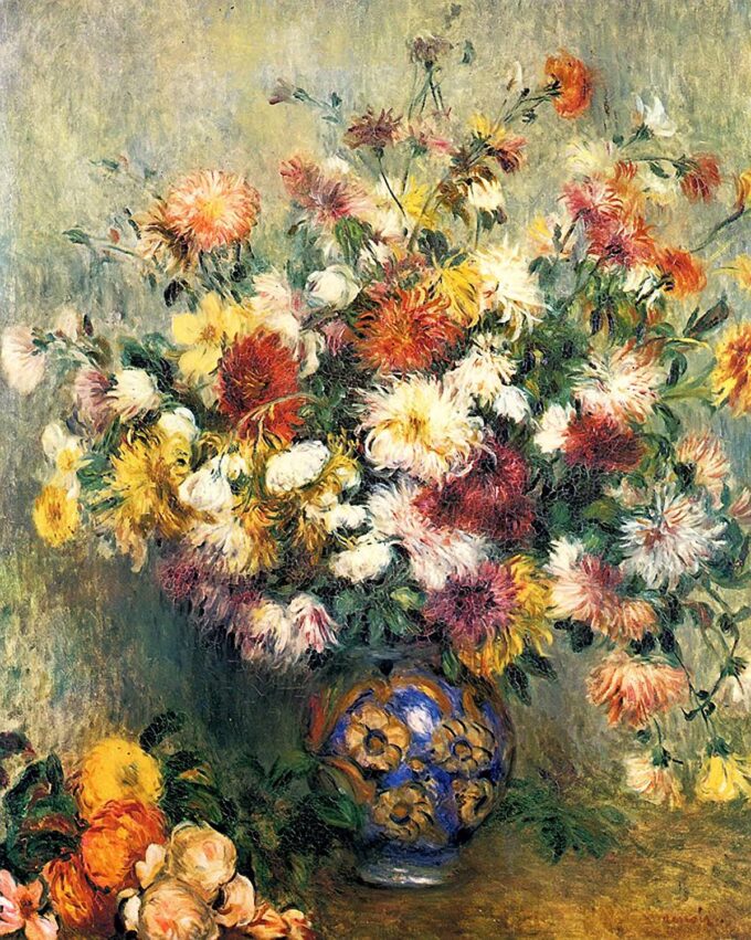 Vase de chrysanthèmes 1880 - Pierre-Auguste Renoir - Reproductions de tableaux et peintures haut de gamme