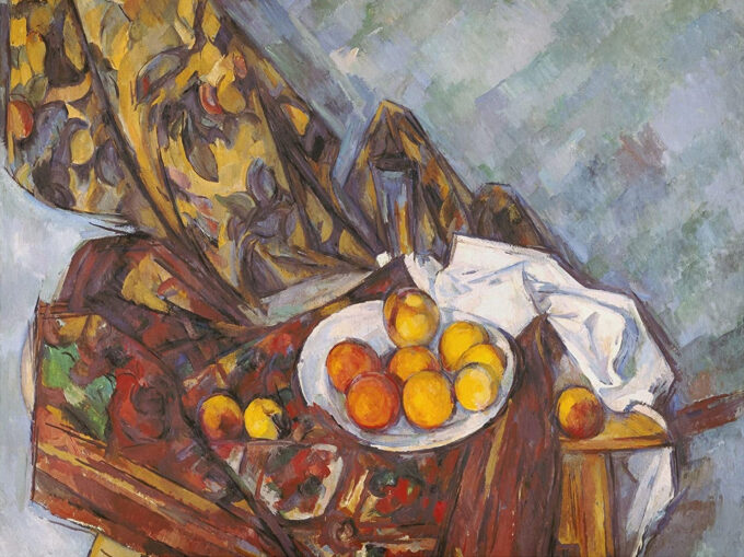 Still Life with Curtain and Fruit Plate – Paul Cézanne Oil Painting Reproduction