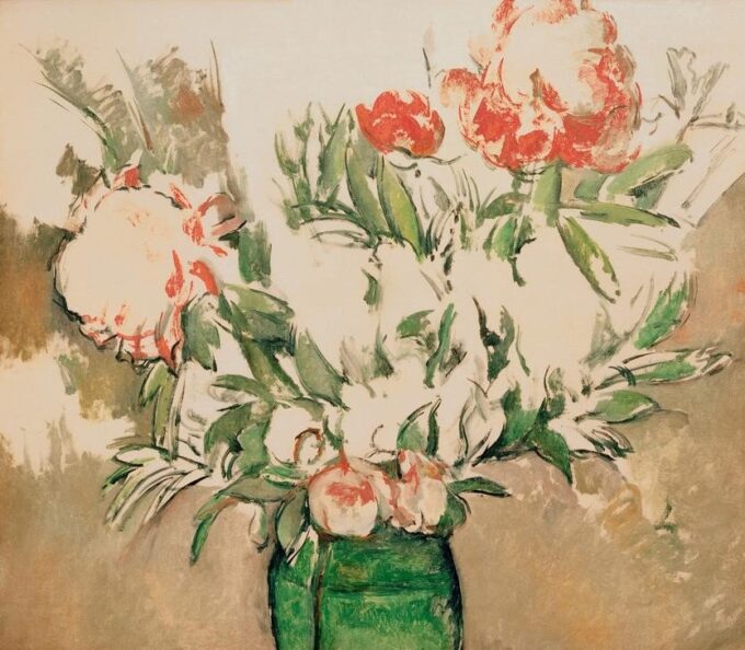 Peonies in a Green Vase - Paul Cézanne