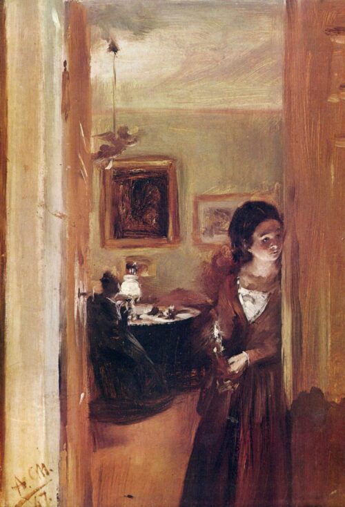 Salon avec la sœur de l'artiste - Adolph von Menzel - Reproductions de tableaux et peintures haut de gamme