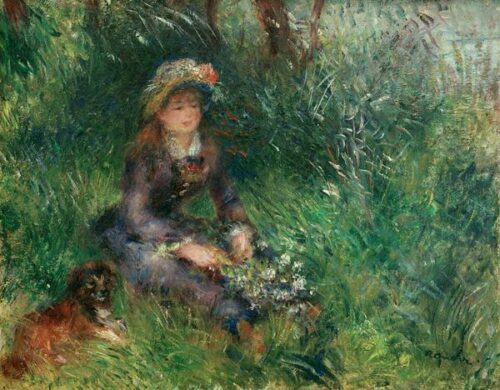 Aline Charigot avec un chien - Pierre-Auguste Renoir - Reproductions de tableaux et peintures haut de gamme