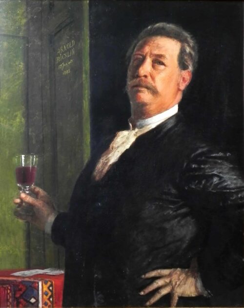 Autoportrait avec le verre à vin - Arnold Böcklin - Reproductions de tableaux et peintures haut de gamme