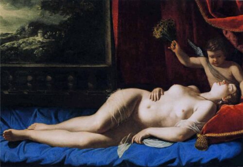 Vénus et Cupidon (Vénus endormi) - Artemisia Gentileschi - Reproductions de tableaux et peintures haut de gamme