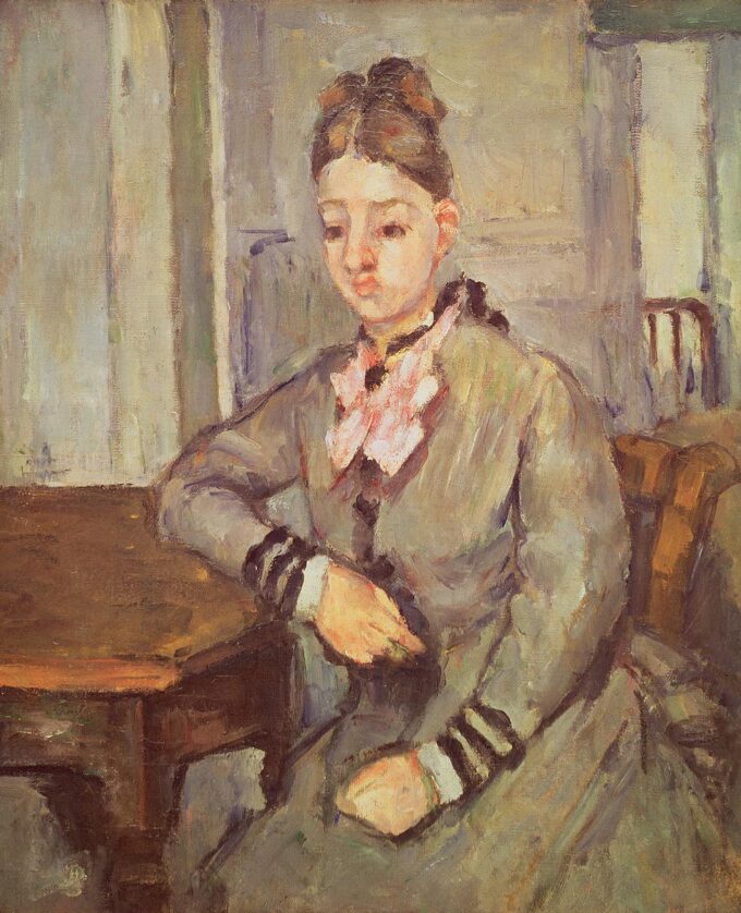 Madame Cezanne Leaning on a Table - Paul Cézanne Oil Painting Reproduction