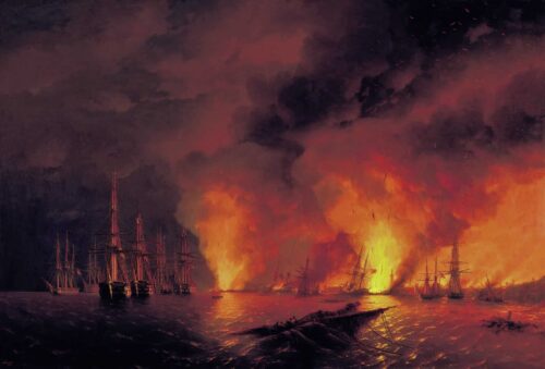 La Bataille de Sinope, le 18 novembre 1853 (Nuit après la bataille) - Ivan Aïvazovski - Reproductions de tableaux et peintures haut de gamme