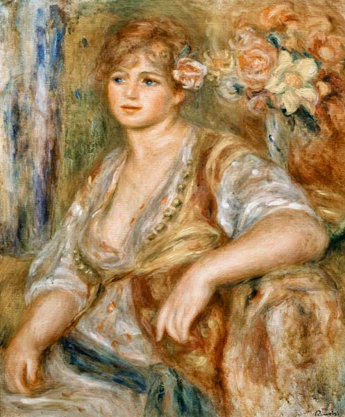 Blonde Woman with a Rose in Her Hair - Pierre-Auguste Renoir