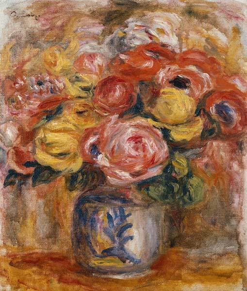 Bouquet in a Blue and White Vase - Pierre-Auguste Renoir