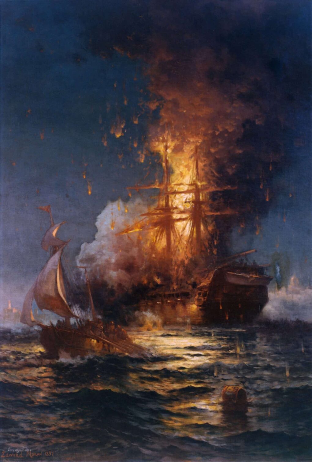 Incendie de la frégate Philadelphia dans le port de Tripoli - Edward Moran - Reproductions de tableaux et peintures haut de gamme