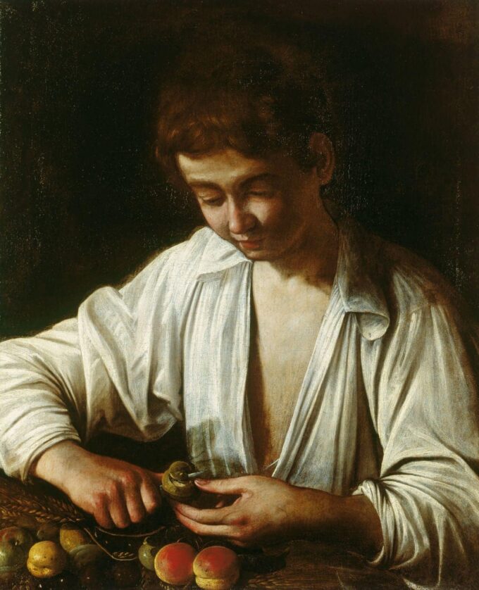 Garçon épluchant un fruit c.1593 - Caravage - Reproductions de tableaux et peintures haut de gamme