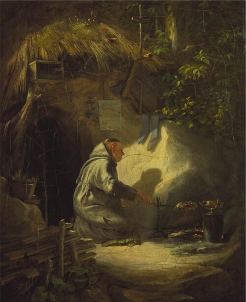 Ermite, rôtissant des poulets - Carl Spitzweg - Reproductions de tableaux et peintures haut de gamme