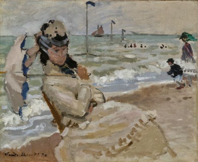 Camille on the Beach at Trouville - Claude Monet