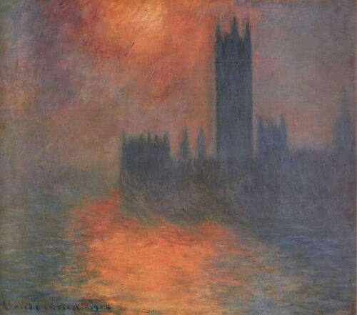 Le Parlement, coucher de soleil (W 1607) - Claude Monet - Reproductions de tableaux et peintures haut de gamme