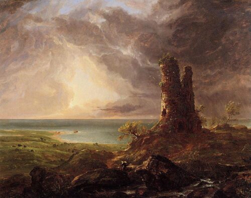 Paysage romantique avec tour en ruine - Thomas Cole - Reproductions de tableaux et peintures haut de gamme