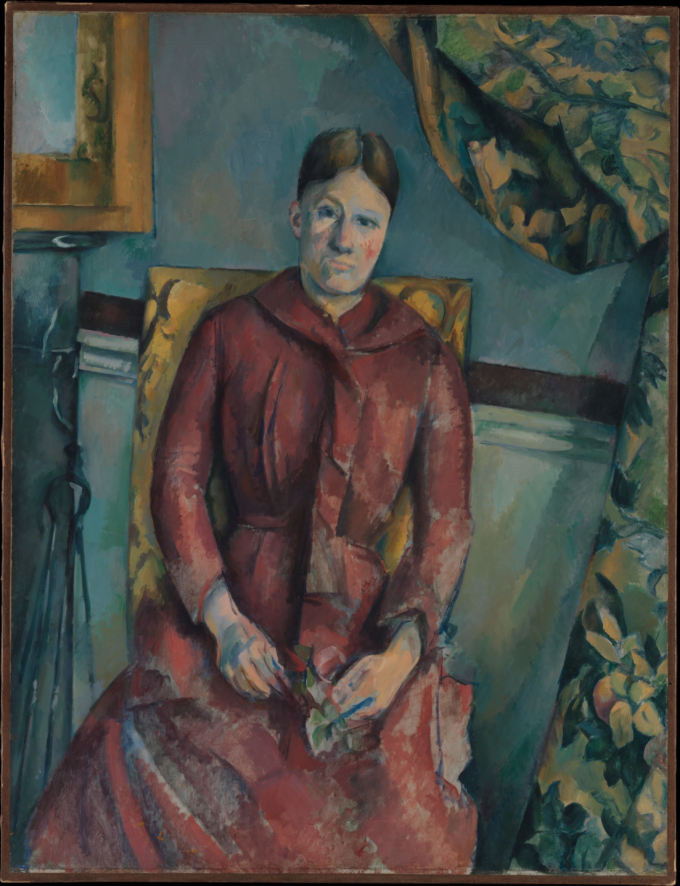 Madame Cézanne (Hortense Fiquet, 1850–1922) dans une robe rouge - Paul Cézanne - Reproductions de tableaux et peintures haut de gamme