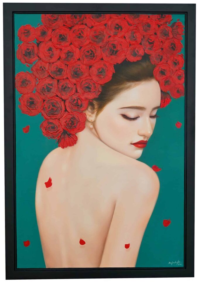 Femme fragile avec des roses - 60 X 90 cm - Reproductions de tableaux et peintures haut de gamme