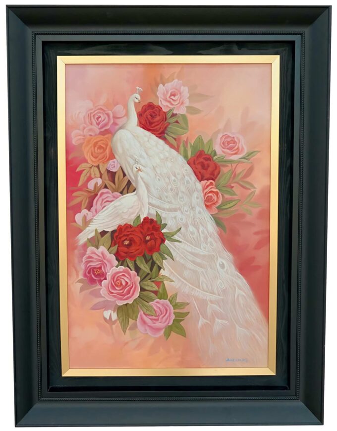 Amour et paon blanc - 60 x 90 cm - Reproductions de tableaux et peintures haut de gamme