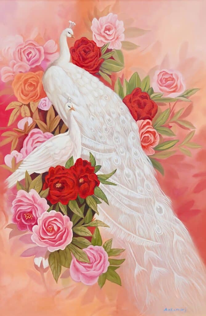 Love and white peacock - 60 x 90 cm